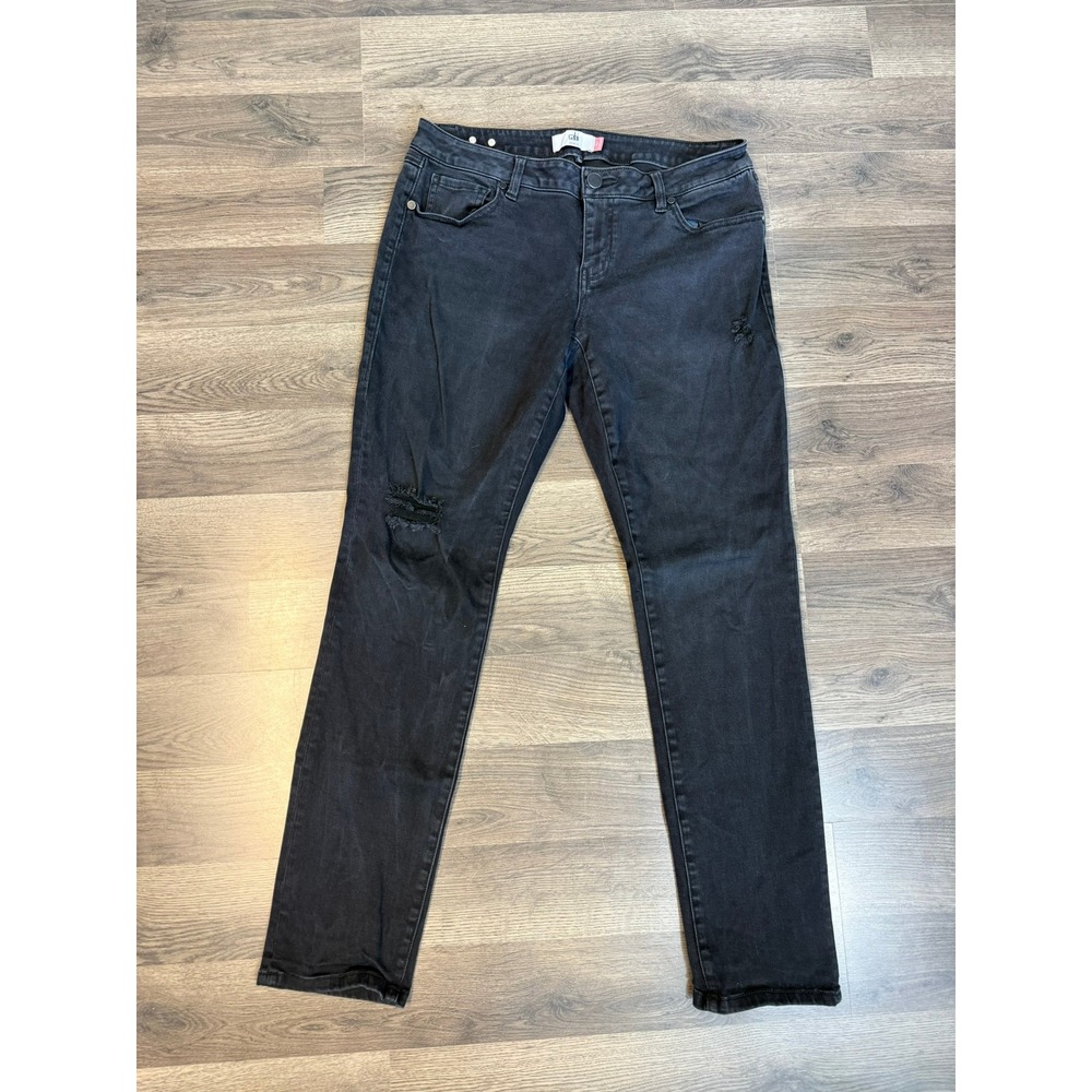 Cabi Slim Boyfriend Jeans Black Distressed Denim Pants Size 8